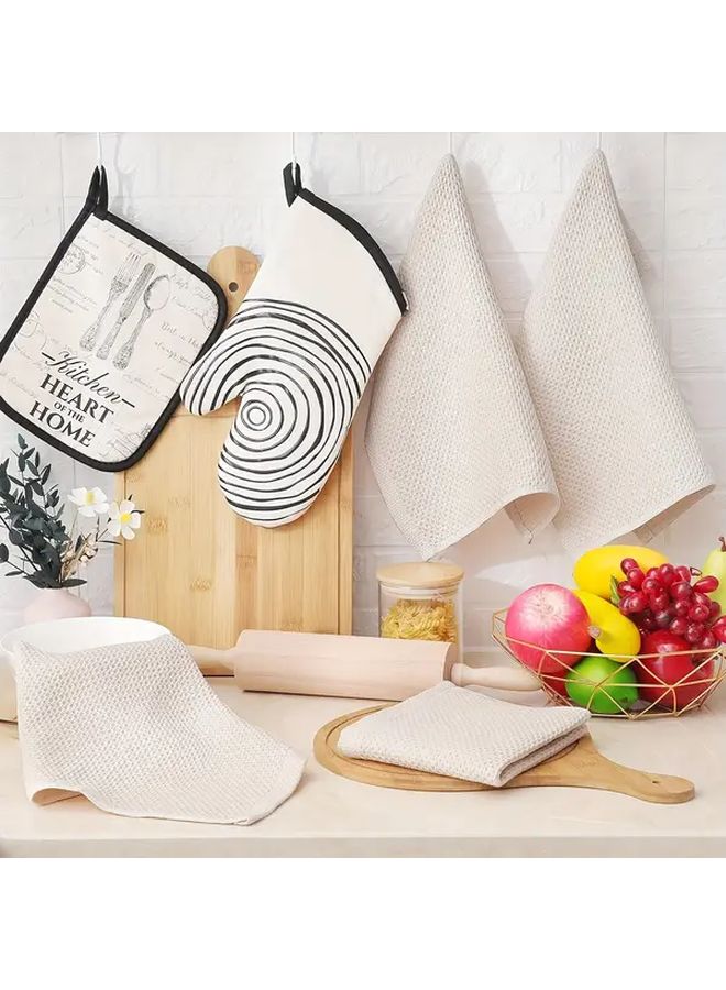 8 Pcs Beige Cotton Waffle Dishcloths Super Soft Absorbent Fast Drying Kitchen Towels - Image 2